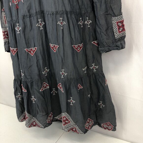 Johnny Was 3J Workshop Gray Embroidered Silk Womens Medium Boho Peasant Dress M - Picture 7 of 16